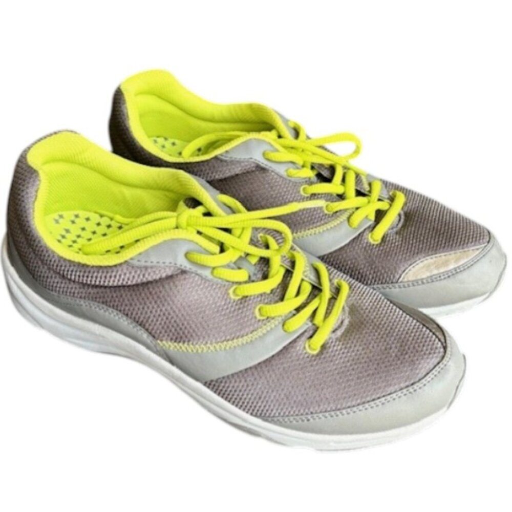 Vionic Action Kona Lace-up Walking Fitness Sneakers - Gray/Chartreuse - 9 WIDE